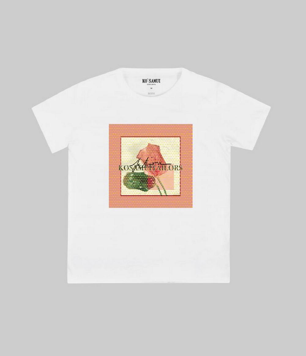 Ko Samui - t-shirt fiori rosa brillantini bianco - FTAG143 PINKY