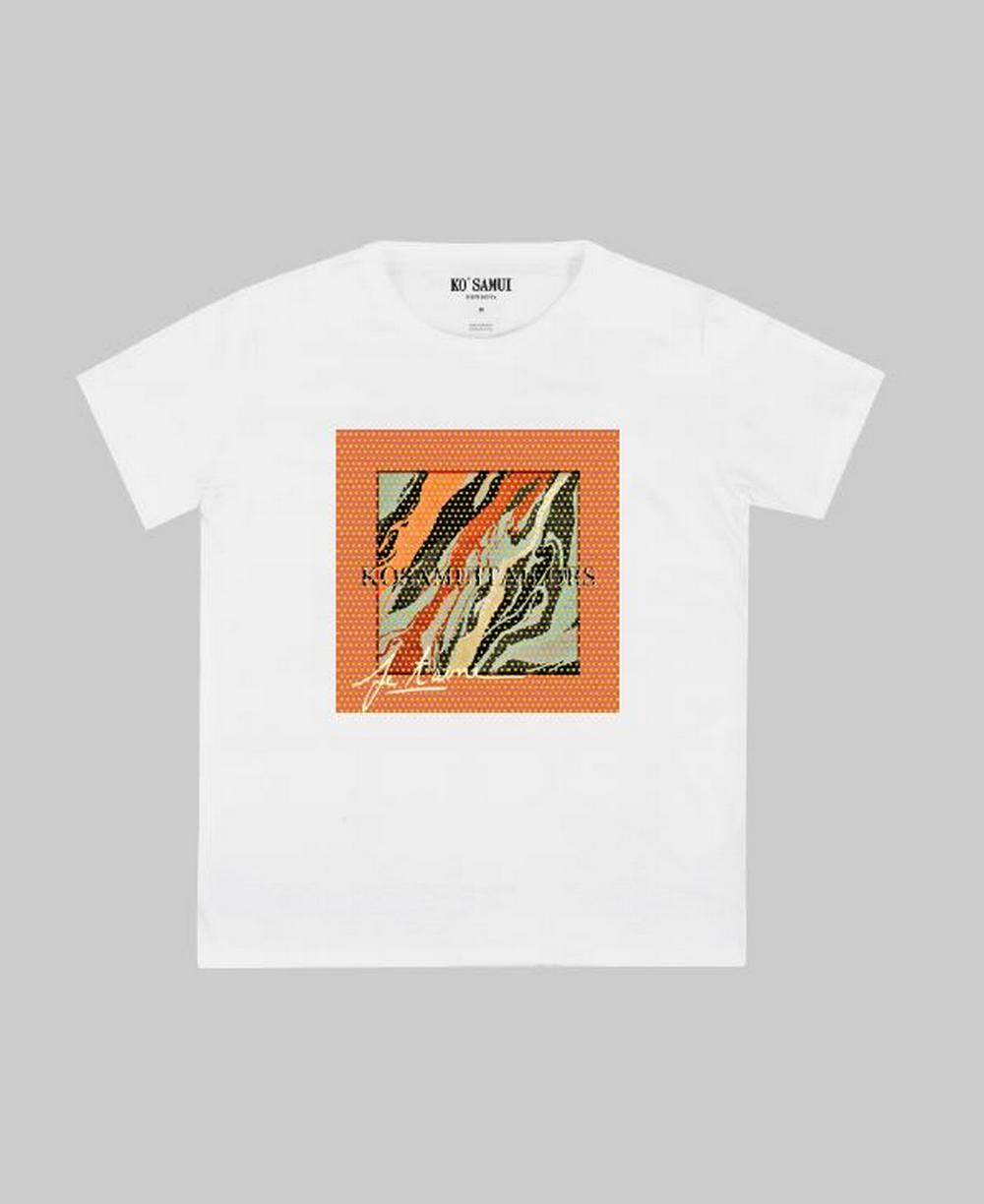 Ko Samui - T-shirt stampa brillantini bianco/arancione - FTAG145 ZEBRA